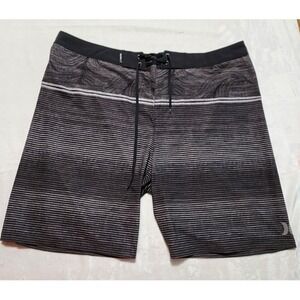Hurley Board Shorts Mens 38 Gray Striped Swim Trunks Beach Surfer Surfing Pocket